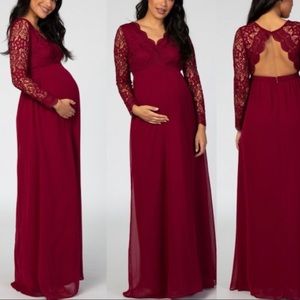 Maternity PinkBlush Lace Crochet Dress